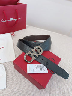 Cinto Ferragamo Gancini Reversible Belt Black Brown.