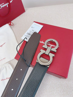 Cinto Ferragamo Gancini Reversible Belt Black Brown.