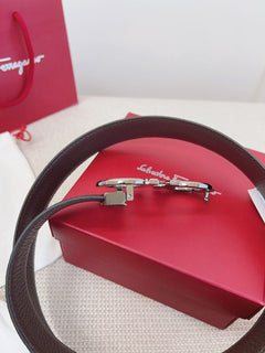 Cinto Ferragamo Gancini Reversible Belt Black Brown.
