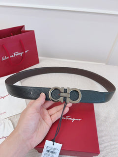 Cinto Ferragamo Gancini Reversible Belt Black Brown.