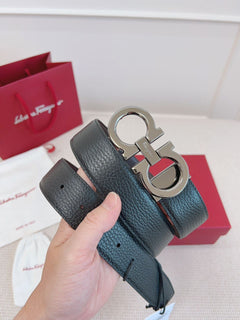 Cinto Ferragamo Gancini Reversible Belt Black Brown.