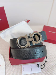 Cinto Ferragamo Gancini Reversible Belt Black Brown.