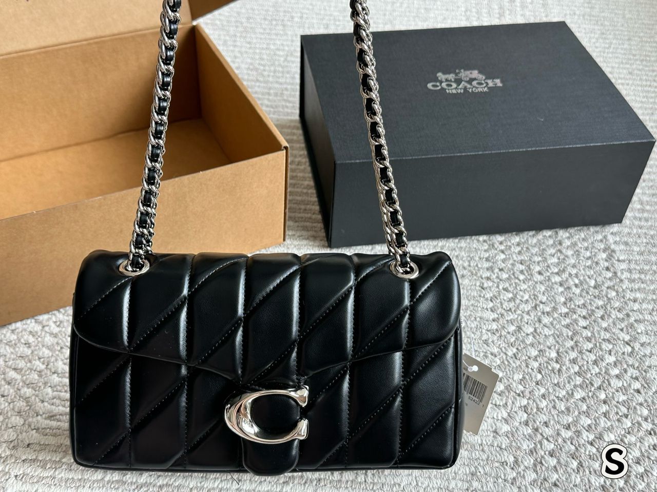 Coach Tabby 26 Matelassê  Preto Ferragens Prata