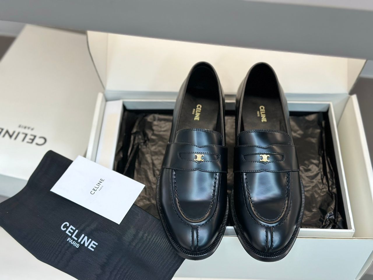 Celine Margaret Loafer with Triomphe Chain in Polished Bull