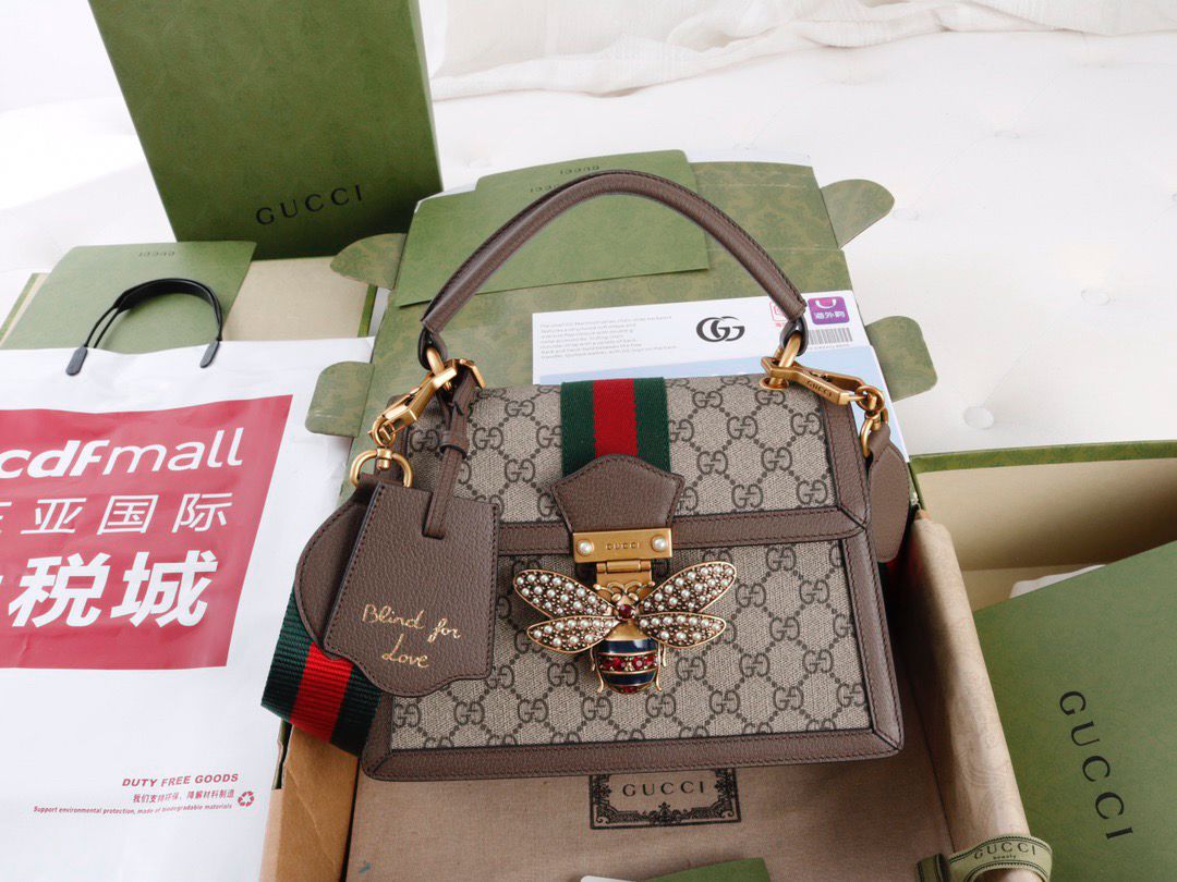 Gucci Queen Margaret Top Handle Bag GG Supreme Bee .