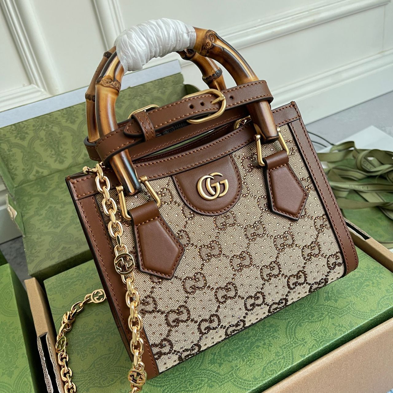 Gucci Diana Jumbo GG Tote Bag Small Camel/Ebony