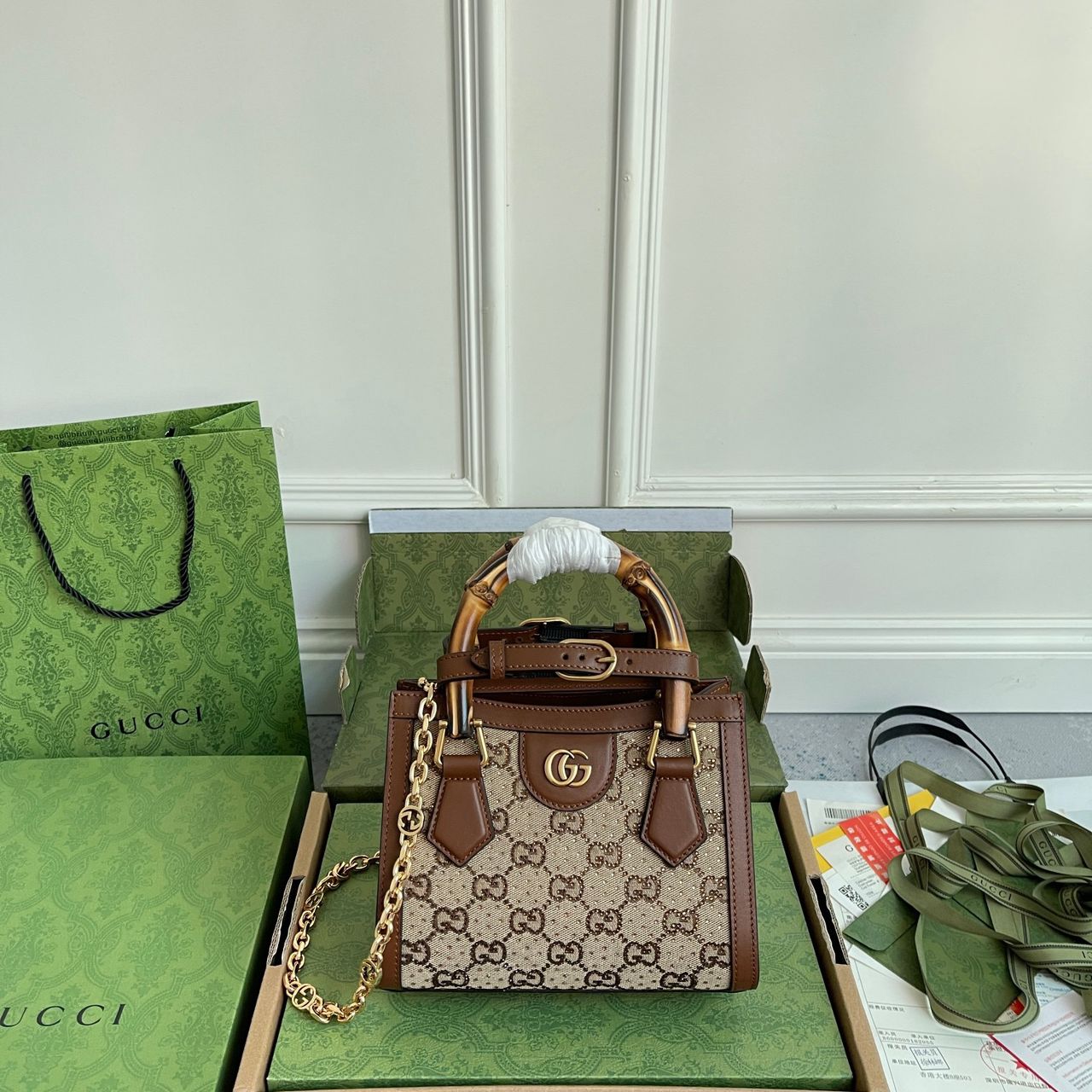 Gucci Diana Jumbo GG Tote Bag Small Camel/Ebony