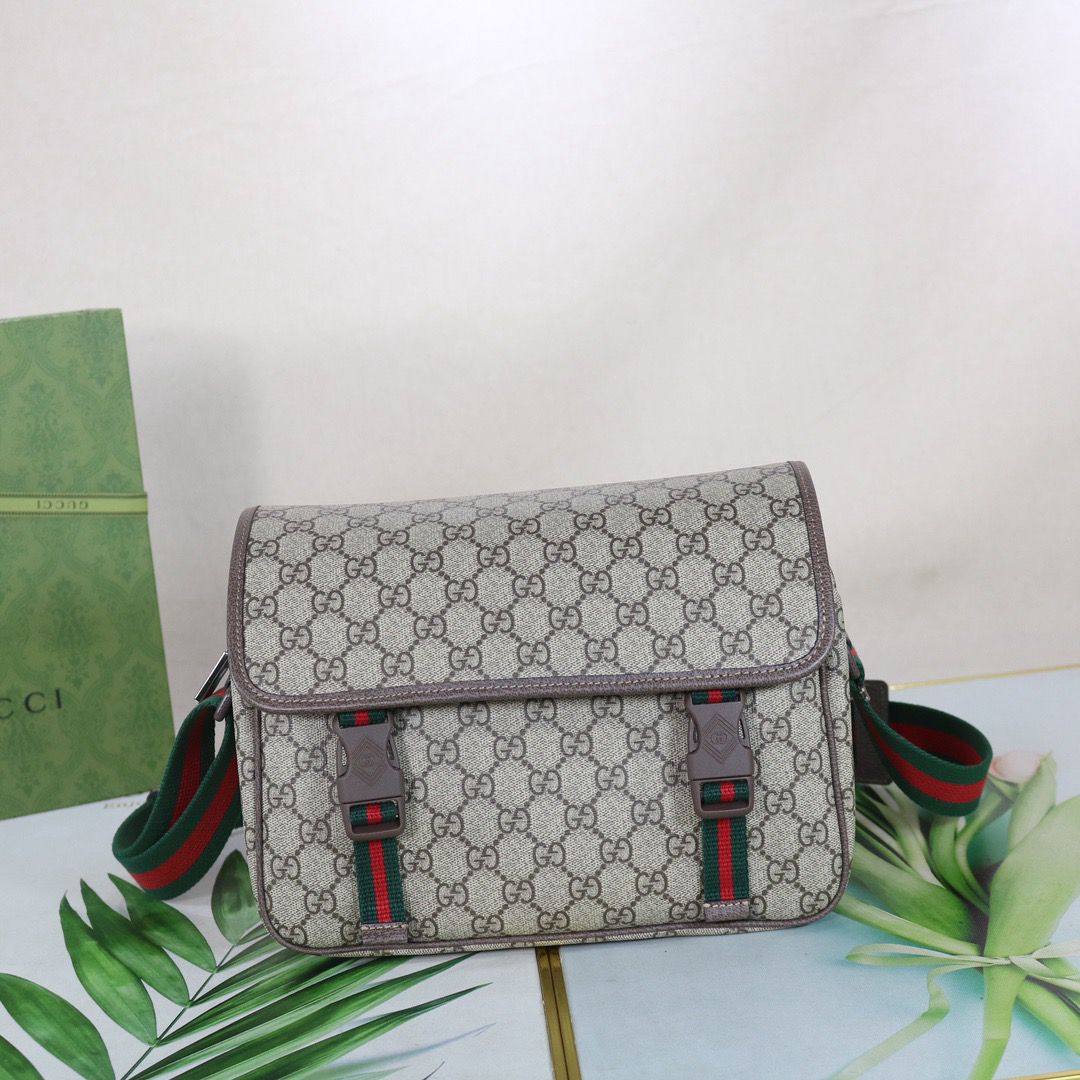 Gucci GG Supreme Web Messenger Bag Canvas Bege .