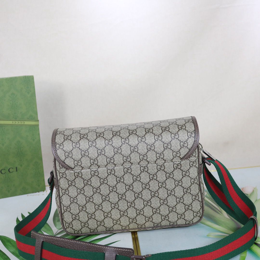 Gucci GG Supreme Web Messenger Bag Canvas Bege .