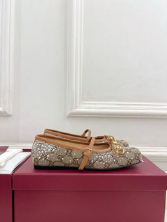 Sapatilha Gucci Horsebit Ballet Flat GG com Cristais BegeEbony .