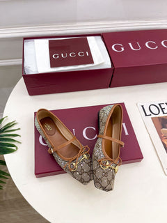 Sapatilha Gucci Horsebit Ballet Flat GG com Cristais BegeEbony .