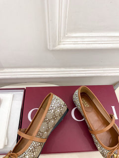 Sapatilha Gucci Horsebit Ballet Flat GG com Cristais BegeEbony .
