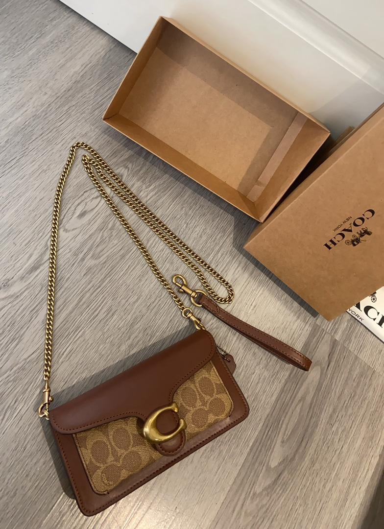 Coach Tabby Chain Crossbody 19 Signature Canvas Tan/Rust .