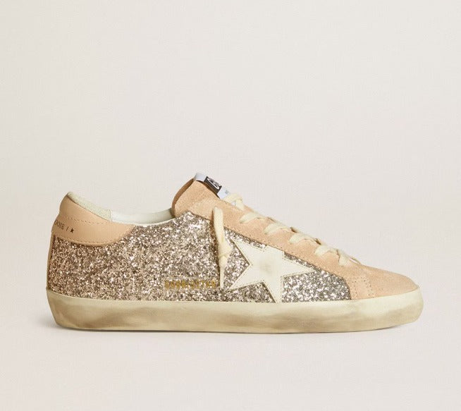 Super-Star glitter prateado com estrela e talão de couro