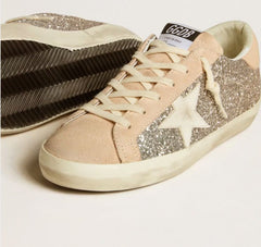 Super-Star glitter prateado com estrela e talão de couro