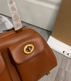 Coach Twin Turnlock Satchel Bag 20 Caramelo Ferragens Douradas