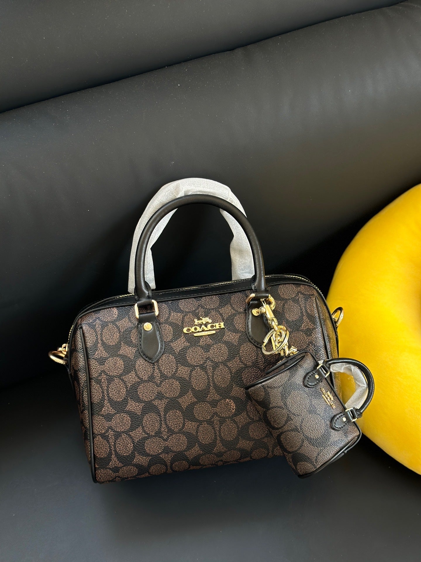 Coach Rowan Satchel Brown / Black Signature Canvas