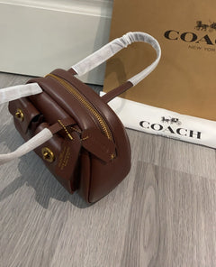 Coach Twin Turnlock Satchel Bag 20 Café Escuro Ferragens Douradas
