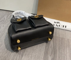 Coach Twin Turnlock Satchel Bag 20 Black Ferragens Douradas