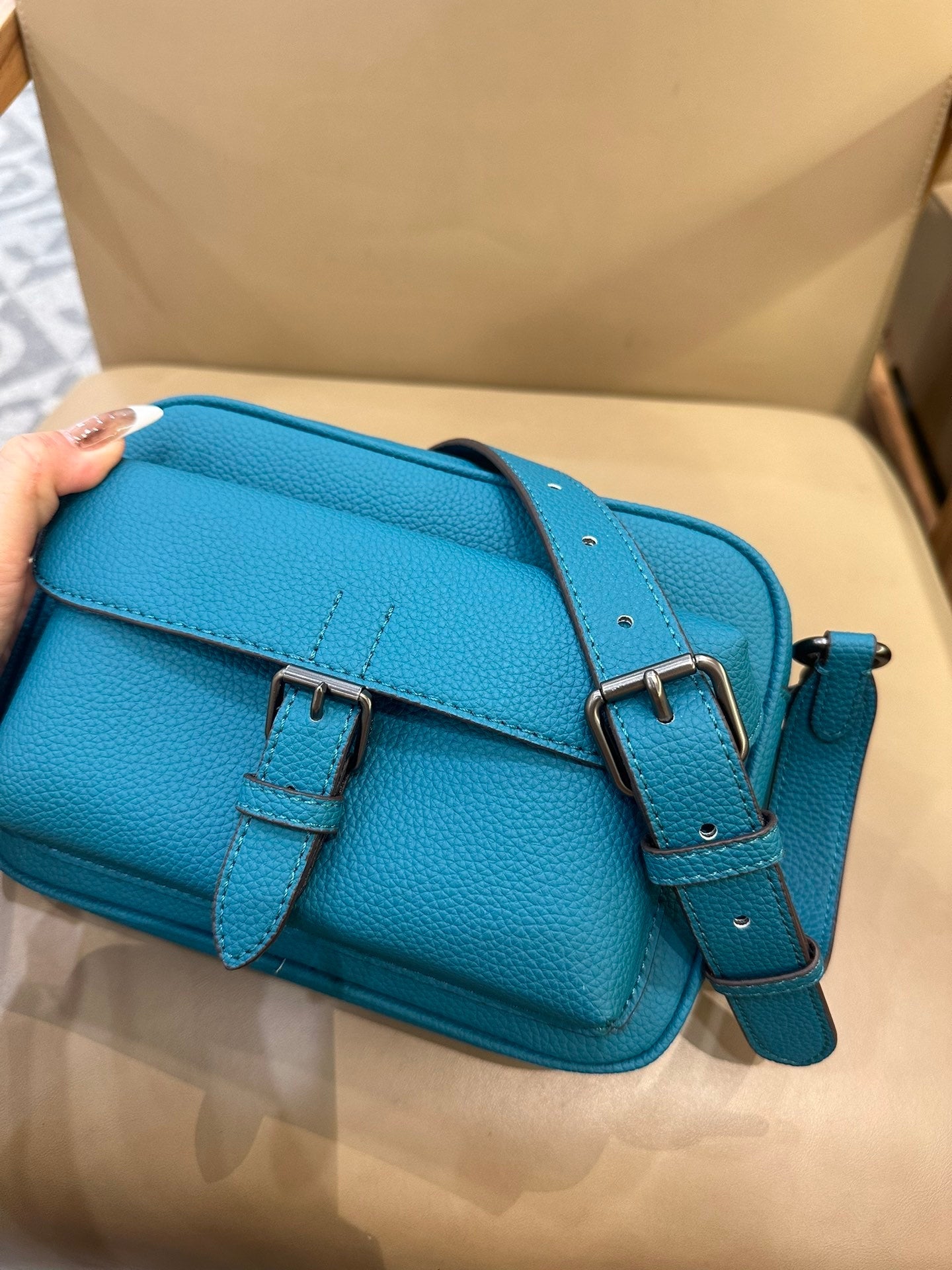 Coach Warner Crossbody Pebble Leather Turquoise Blue