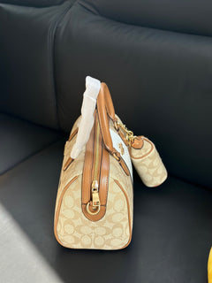 Coach Rowan Satchel Khaki Saddle Chalk