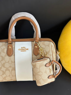 Coach Rowan Satchel Khaki Saddle Chalk