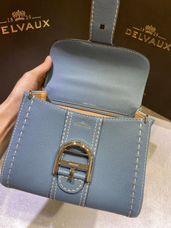 Delvaux Brillant Mini Leather Bag Cinza Blue Ferragens Prata
