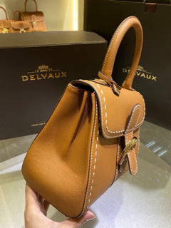 Delvaux Brillant Mini Leather Bag Camel Ferragens Douradas