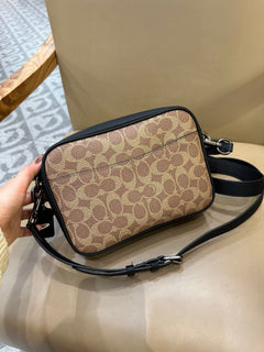 Bolsa Transversal Coach Warner em Canvas Signature Khaki Black