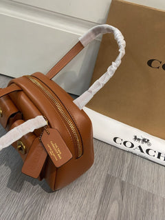 Coach Twin Turnlock Satchel Bag 20 Caramelo Ferragens Douradas