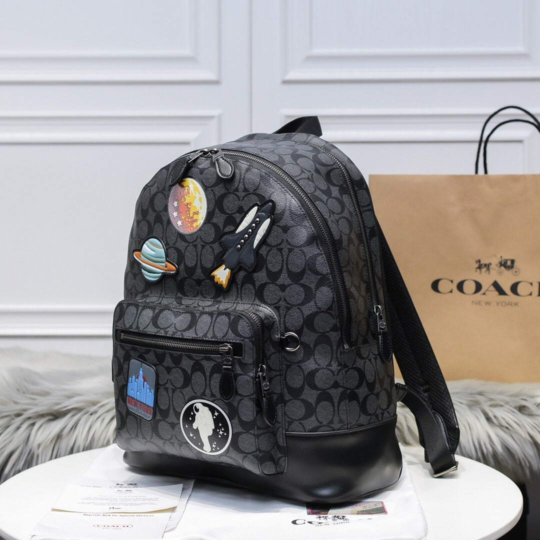 Coach West Backpack Space Edition Signature Canvas Black