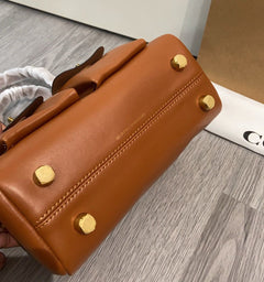 Coach Twin Turnlock Satchel Bag 20 Caramelo Ferragens Douradas