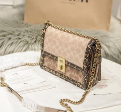 Coach Hutton Signature Snake Chain Bag Ferragens Douradas