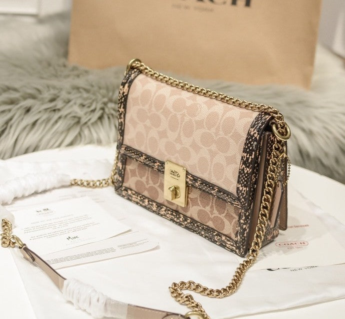 Coach Hutton Signature Snake Chain Bag Ferragens Douradas