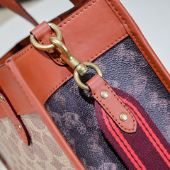 Coach Field Tote 22 Signature Canvas Khaki Ferragens Douradas