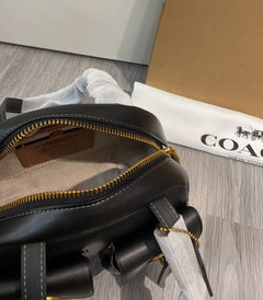Coach Twin Turnlock Satchel Bag 20 Black Ferragens Douradas