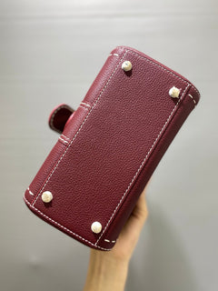 Delvaux Brillant Mini Leather Bag Bordô Ferragens Douradas