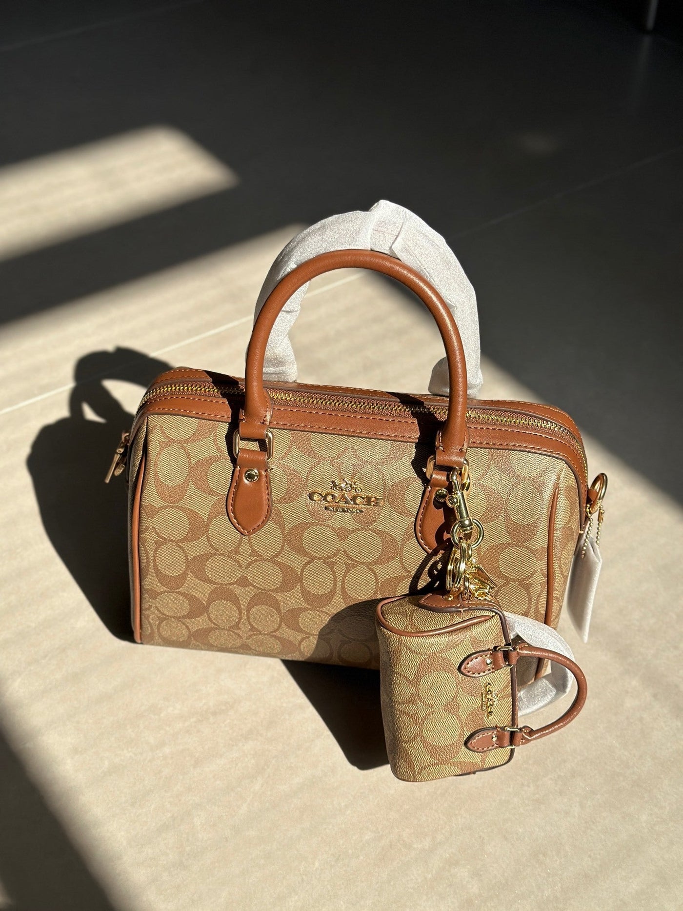 Coach Rowan Satchel Beje / Brown Signature Canvas
