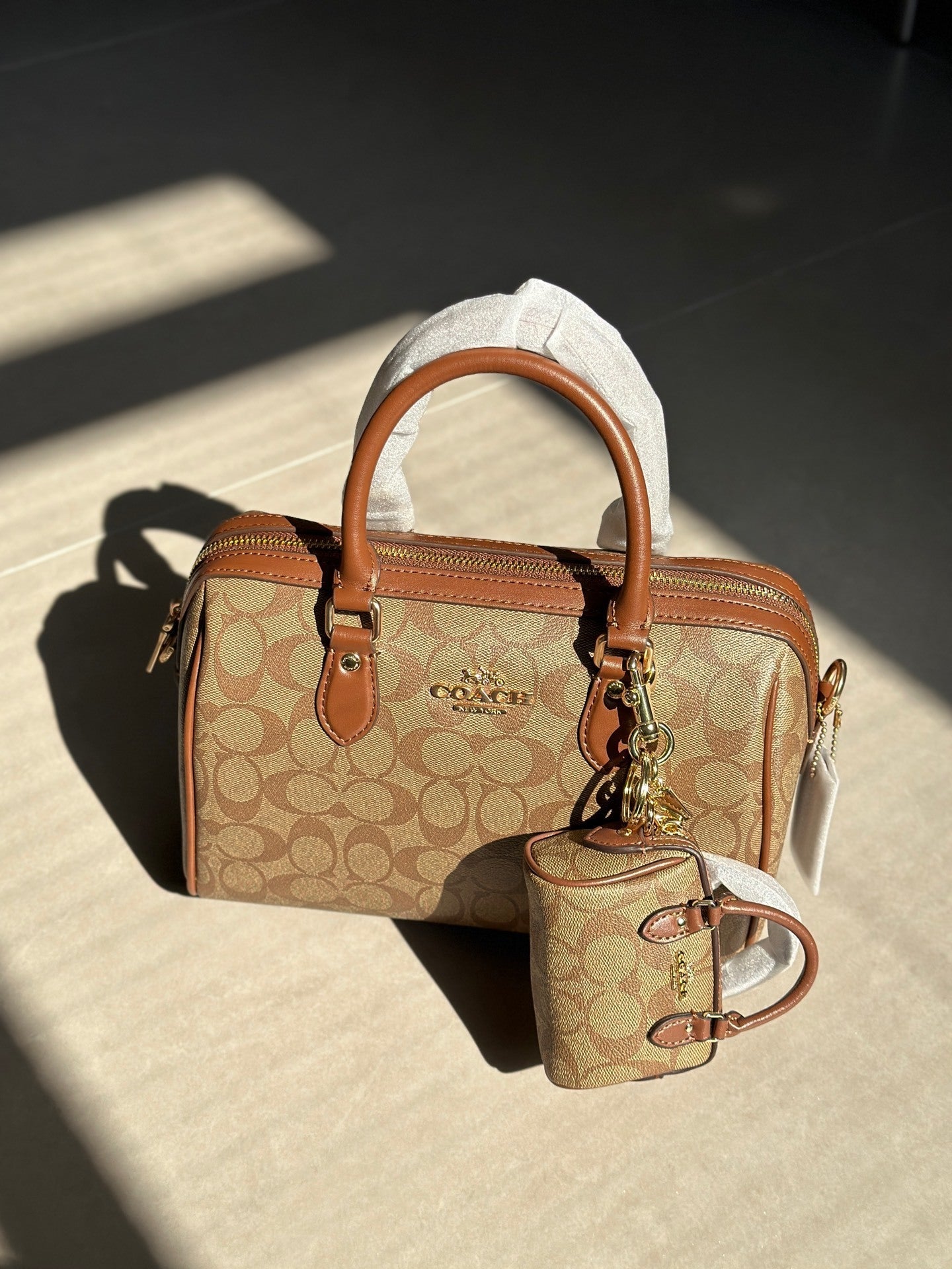 Coach Rowan Satchel Beje / Brown Signature Canvas