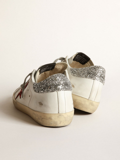 GOLDEN GOOSE GGDB White in leather with glittery red star ( Pronta entrega )