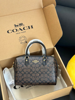 Coach Rowan Satchel Brown / Black Signature Canvas