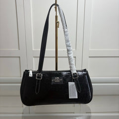 Coach Asher Shoulder Bag Shiny Crinkle Leather Black