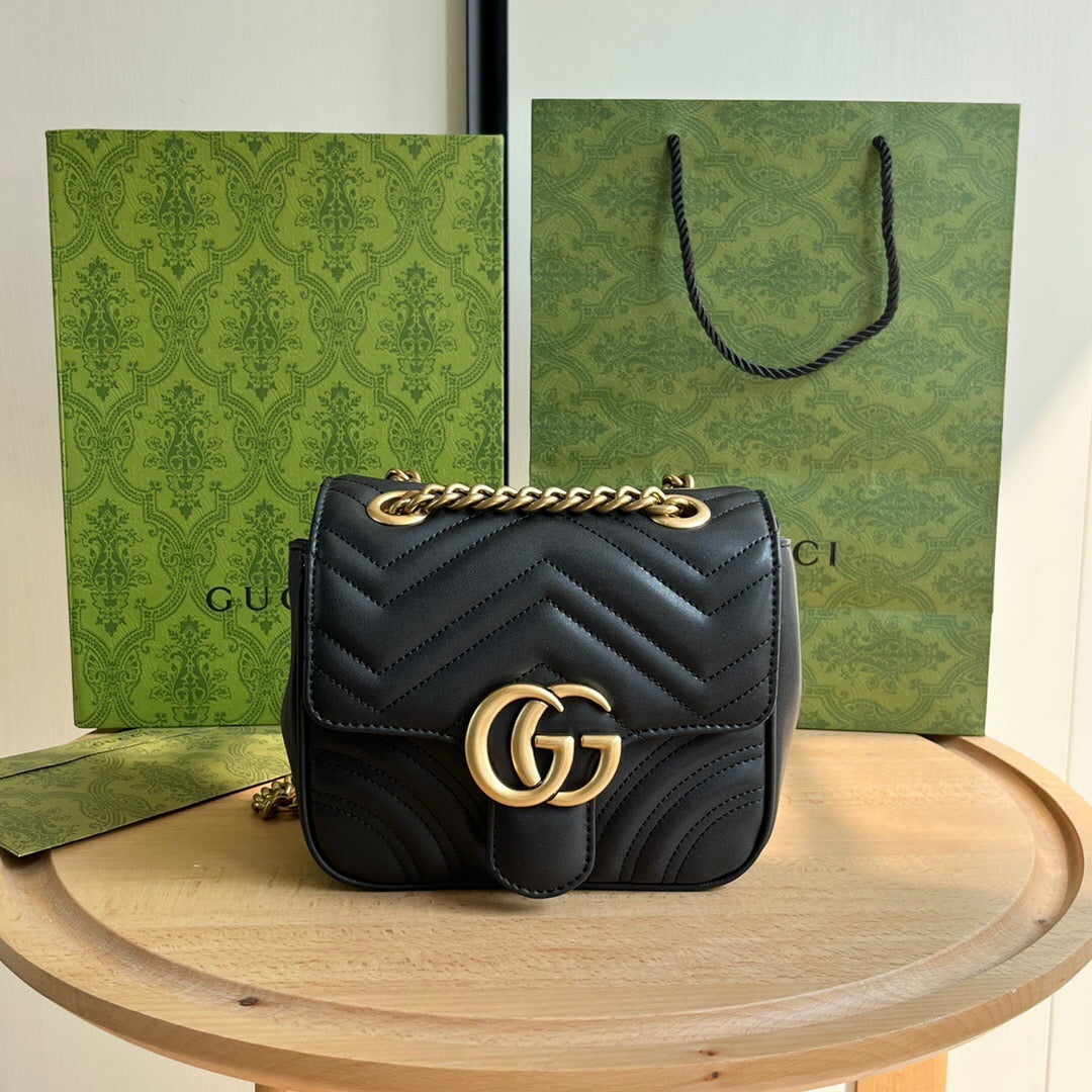 Gucci GG Marmont Mini Shoulder Bag Matelasse Chevron Black.