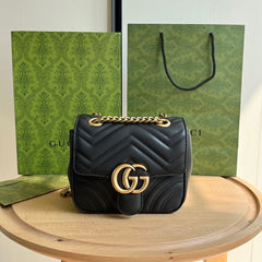 Gucci GG Marmont Mini Shoulder Bag Matelasse Chevron Black.