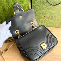 Gucci GG Marmont Mini Shoulder Bag Matelasse Chevron Black.