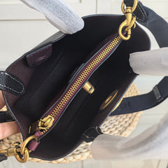 Coach Willow Tote 24 Pebble Leather Black Ferragens Douradas