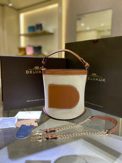 Delvaux Pin Mini Bucket Canvas Caramelo
