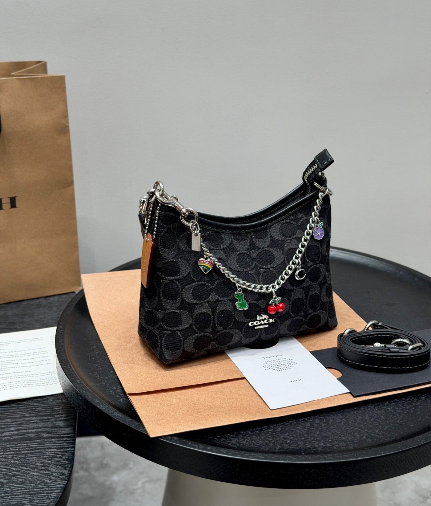 Coach Laurel Midnight Charm Shoulder Bag Black