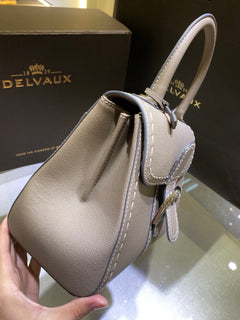 Delvaux Brillant Mini Leather Bag Cinza Taupe Ferragens Prata