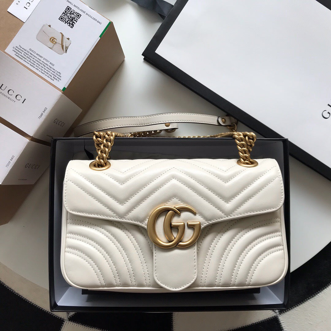 Gucci GG Marmont Small Matelasse Bag White.